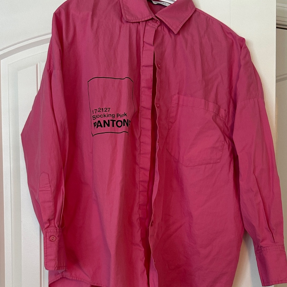 Zara Shocking PinkPantone Button Down Shirt